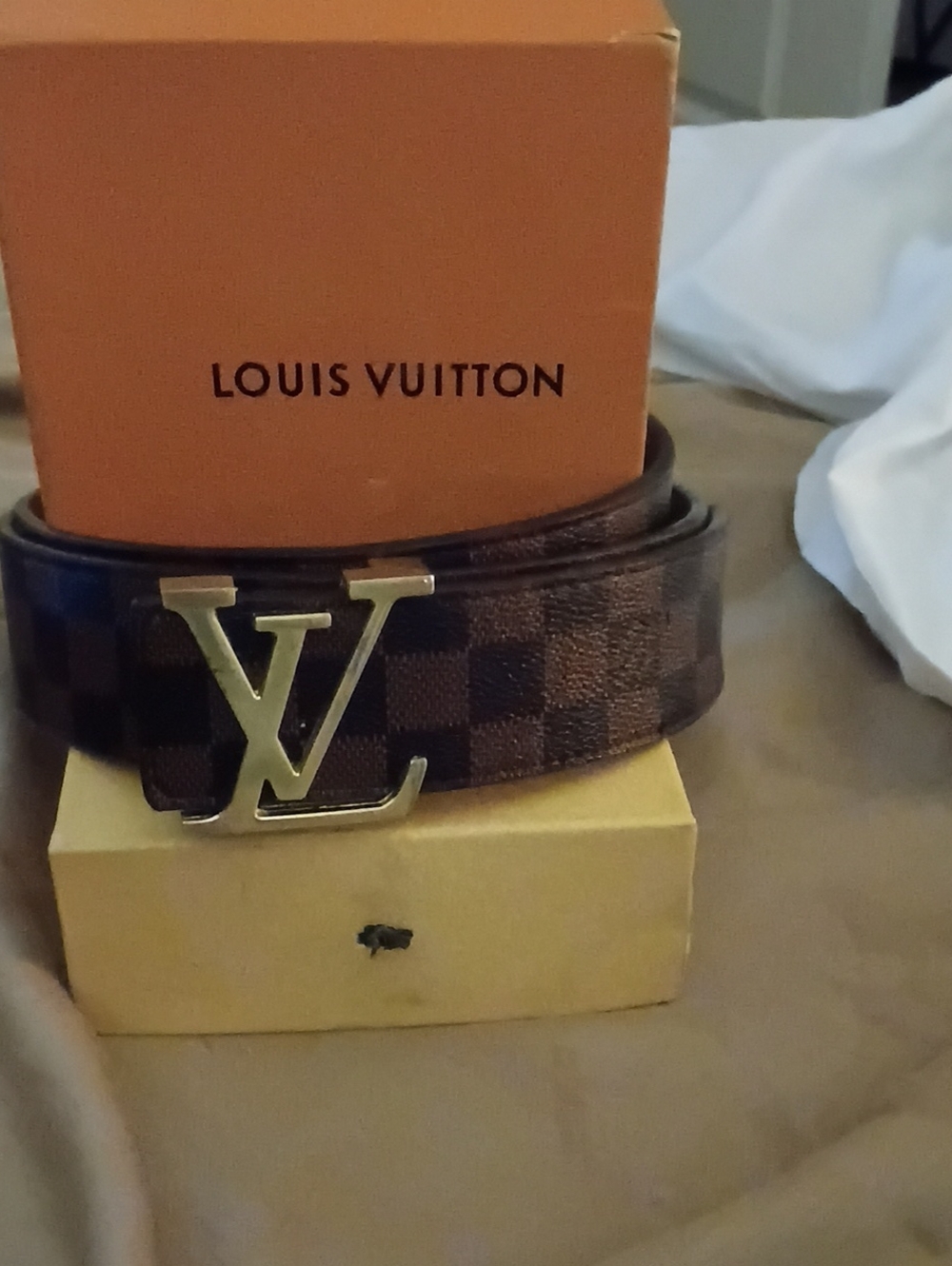 Louis Vuitton Brown Damier Ebene Canvas Belt with Gold LV Buckle